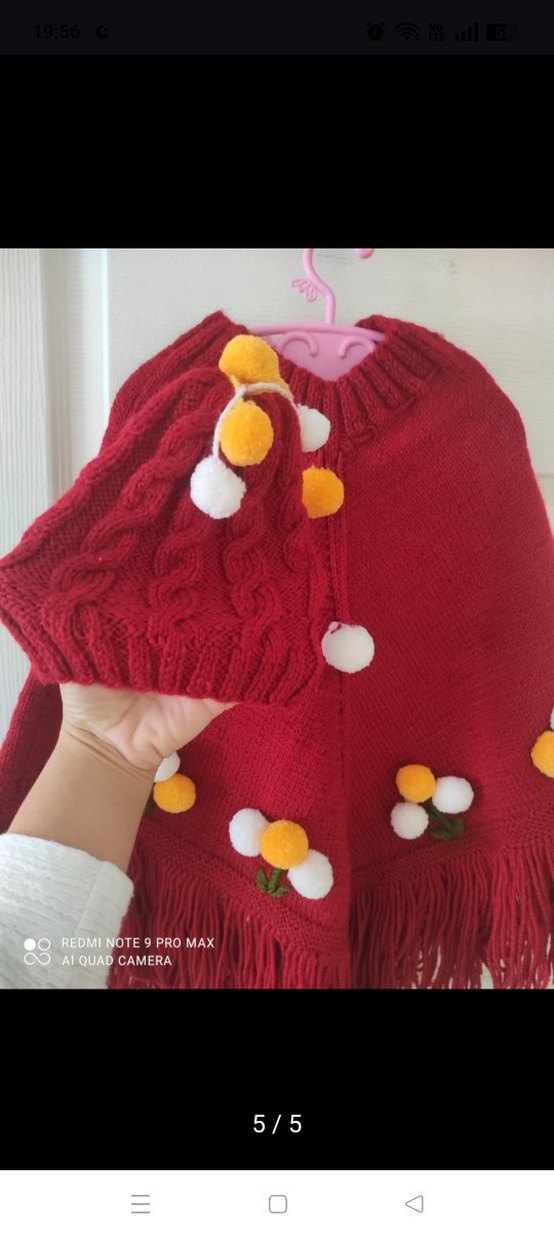 Kız Çocuk Bohem Nakışlı Örgü Panço - Görsel 5