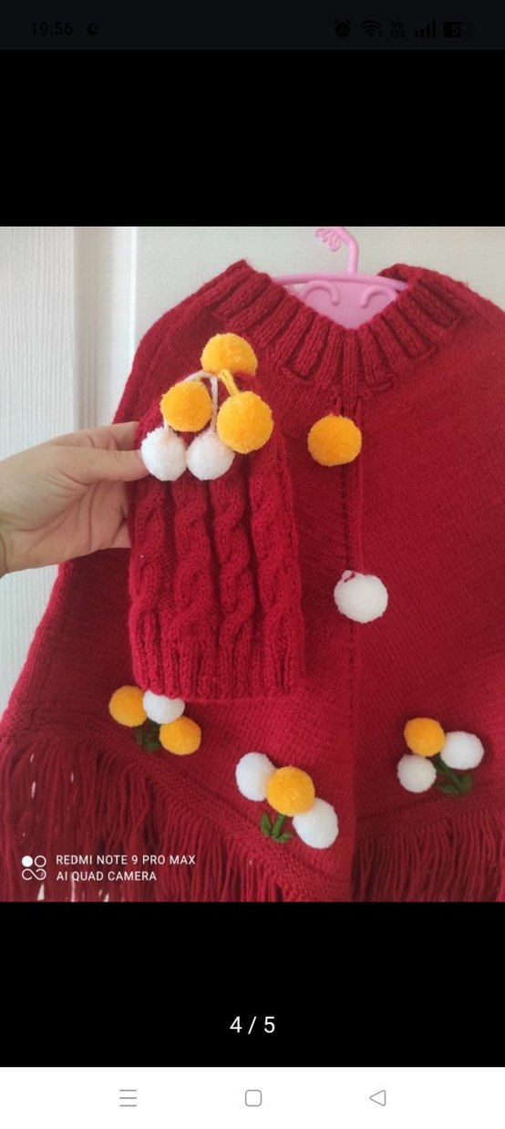 Kız Çocuk Bohem Nakışlı Örgü Panço - Görsel 4