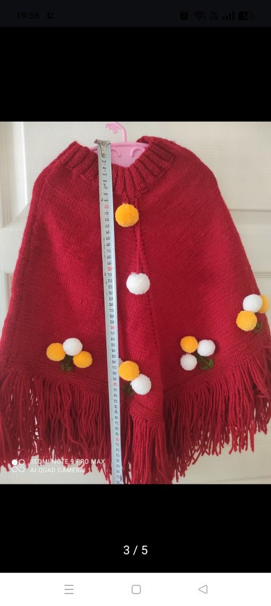 Kız Çocuk Bohem Nakışlı Örgü Panço - Görsel 3