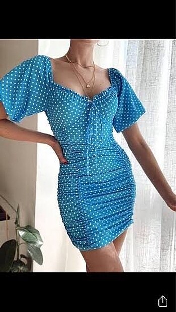 s Beden Puantiyeli mini elbise