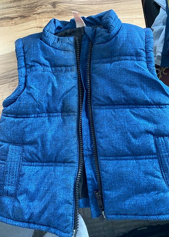 12-18 Ay Beden Erkek Çocuk Mavi Denim Fermuarlı Yelek
