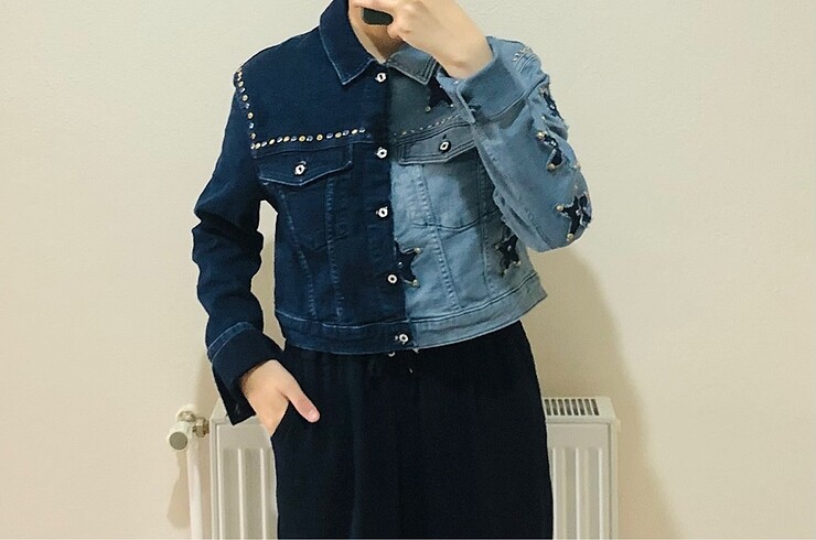 l Beden lacivert Renk Crop kot ceket