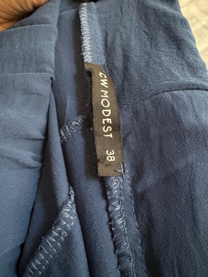 Düğmeli Lacivert Uzun Keten Etek - Görsel 2