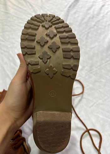 Kiremit rengi Deri Kadın Bot Blok Topuklu - Görsel 3