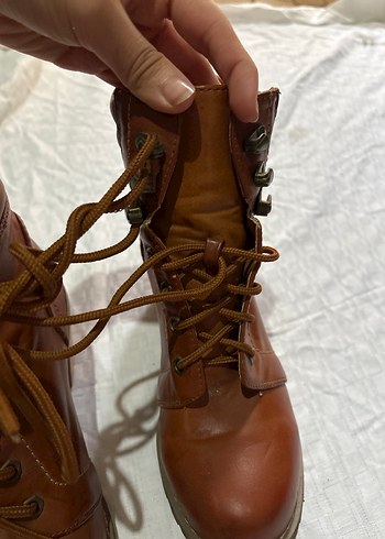 Kiremit rengi Deri Kadın Bot Blok Topuklu - Görsel 2