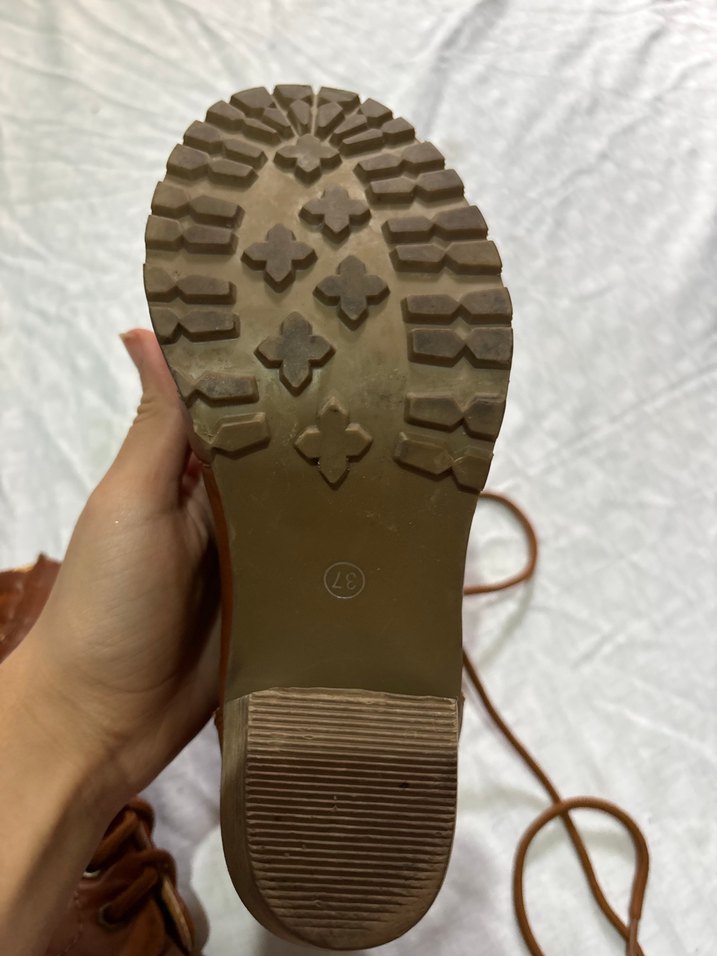 Kiremit rengi Deri Kadın Bot Blok Topuklu - Görsel 3