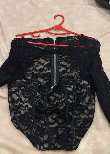 Siyah Dantelli Straplez Mini Bluz - Görsel 2