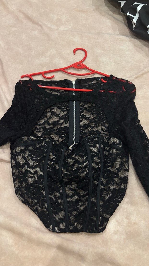 Siyah Dantelli Straplez Mini Bluz - Görsel 2