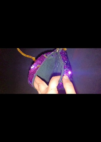 Mor Payetli LOL Çanta Zincir Detaylı - Görsel 4