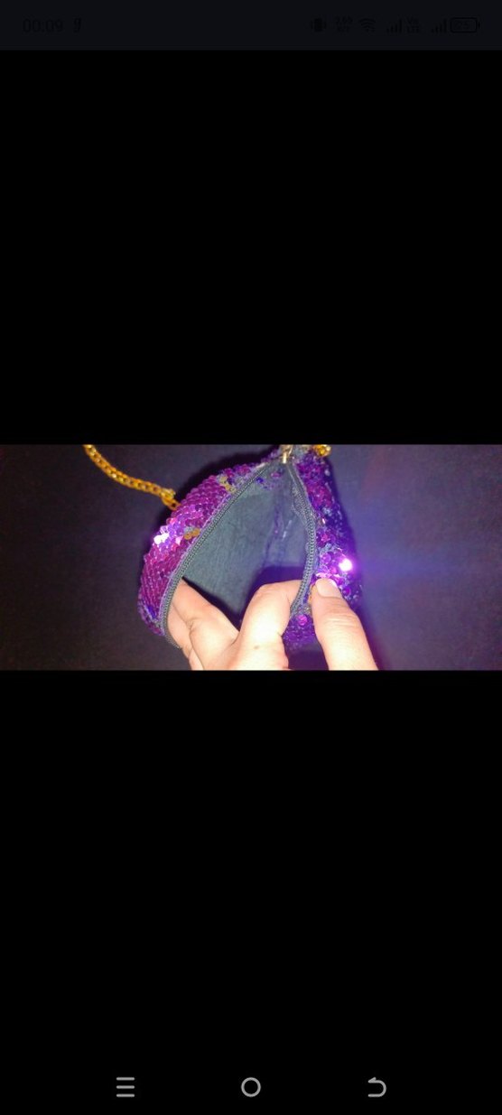 Mor Payetli LOL Çanta Zincir Detaylı - Görsel 4