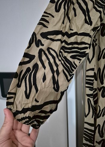 48 Beden Kahverengi Zebra Desenli Bol Kesim Uzun Elbise