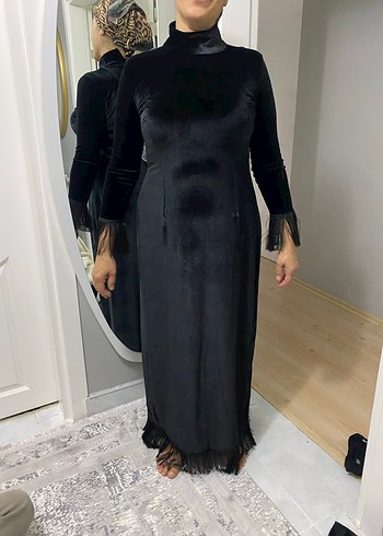 Kadife Klasik Siyah Uzun Kollu Gotik Elbise