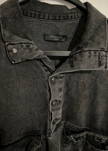 Siyah Düğmeli Gevşek Kesim erkek Denim Ceket - Görsel 5