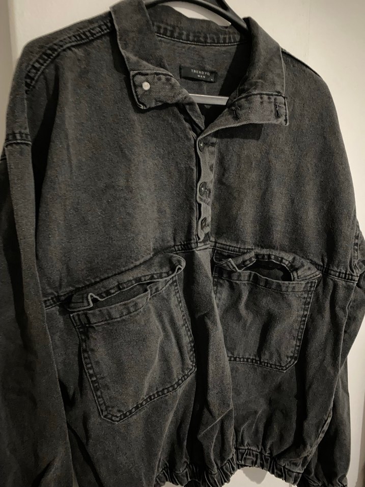 Siyah Düğmeli Gevşek Kesim erkek Denim Ceket - Görsel 3