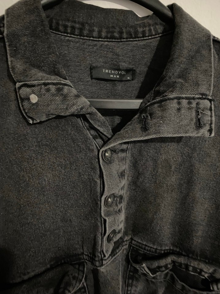 Siyah Düğmeli Gevşek Kesim erkek Denim Ceket - Görsel 5