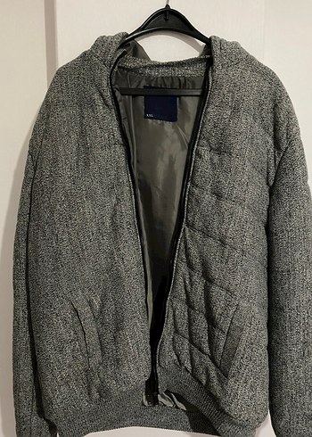 Erkek Gri Kapüşonlu Fermuarlı mont - Görsel 3