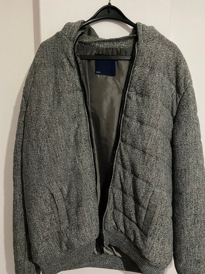 Erkek Gri Kapüşonlu Fermuarlı mont - Görsel 3