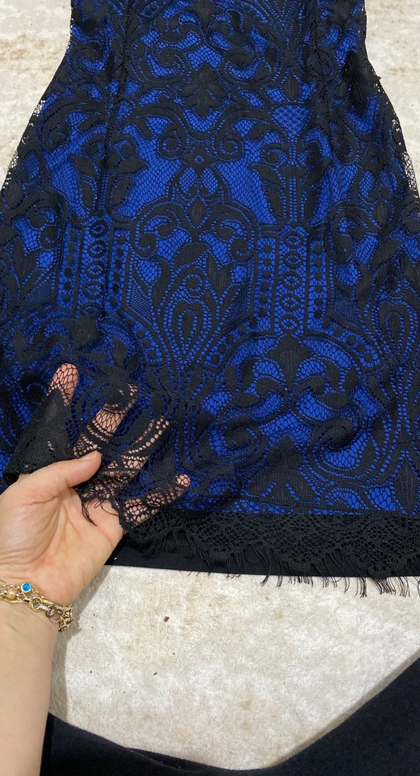 Dantel Detaylı Lacivert kısa Kadın Elbise - Görsel 3