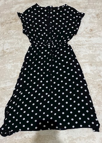 Siyah Puantiyeli midi bisiklet Yaka Elbise - Görsel 3