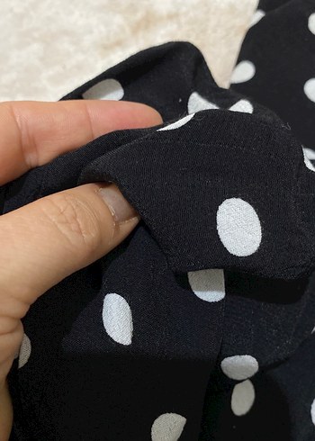 Siyah Puantiyeli midi bisiklet Yaka Elbise - Görsel 5