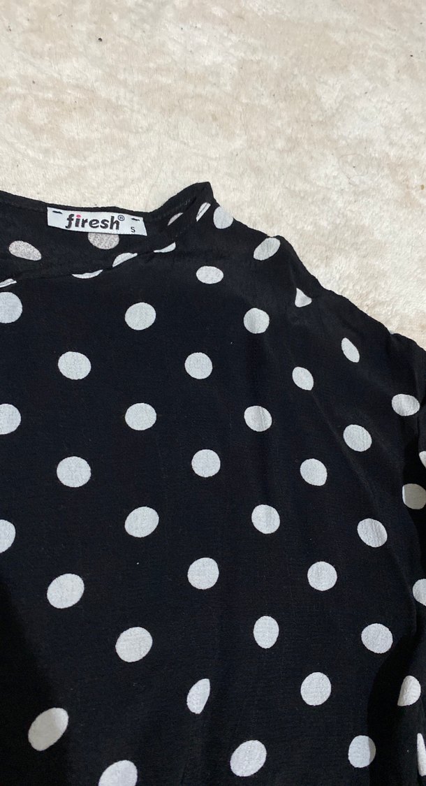 Siyah Puantiyeli midi bisiklet Yaka Elbise - Görsel 2