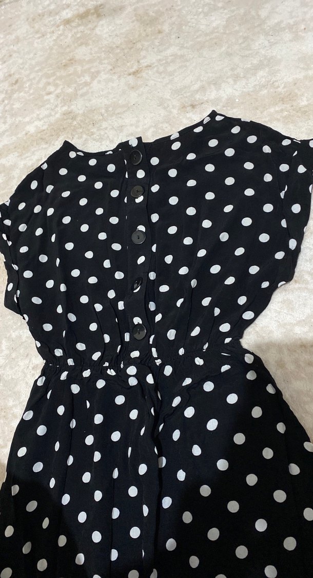 Siyah Puantiyeli midi bisiklet Yaka Elbise - Görsel 4