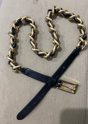 Zincir Detaylı Siyah Deri Kadın Kemer - Görsel 3