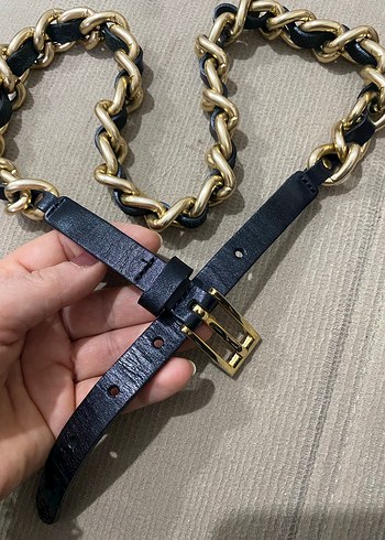 Zincir Detaylı Siyah Deri Kadın Kemer - Görsel 4