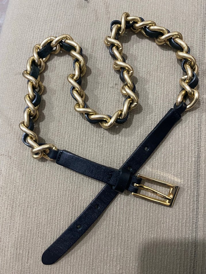 Zincir Detaylı Siyah Deri Kadın Kemer - Görsel 3
