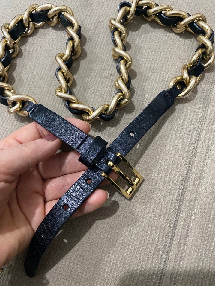 Zincir Detaylı Siyah Deri Kadın Kemer - Görsel 4