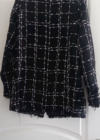 36 Beden Düğmeli Siyah Ekose Blazer