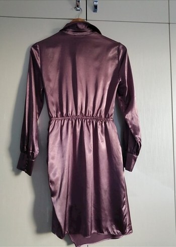 Uzun Kollu V Yaka Midi Saten Elbise - Görsel 7