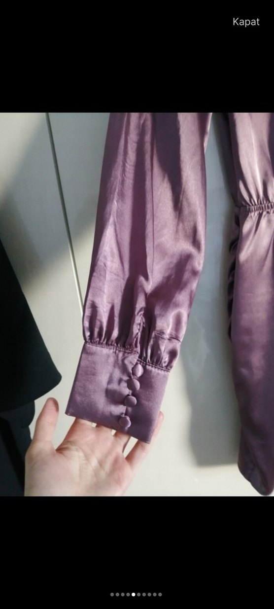 Uzun Kollu V Yaka Midi Saten Elbise - Görsel 4