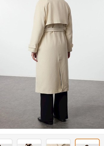 Bej Kemerli Kadın Uzun Kaban - Görsel 5