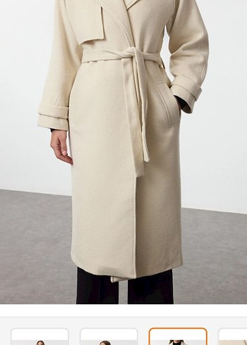 Bej Kemerli Kadın Uzun Kaban - Görsel 3