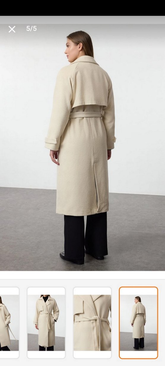 Bej Kemerli Kadın Uzun Kaban - Görsel 5