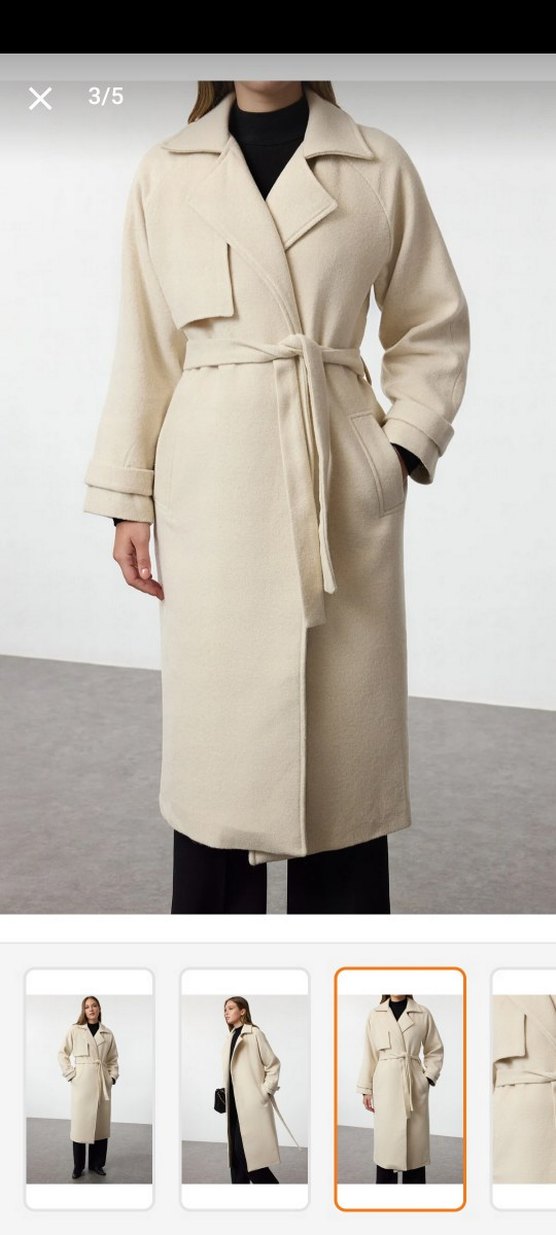 Bej Kemerli Kadın Uzun Kaban - Görsel 3