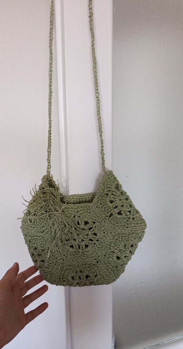 Turkuaz Örgü Bohem Kadın Çanta - Görsel 2