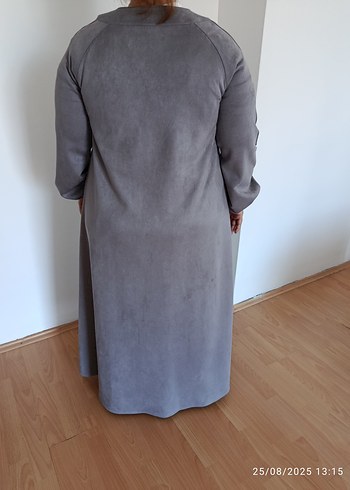 Gri Süet Kadın Uzun Düğmeli Kaban - Görsel 6