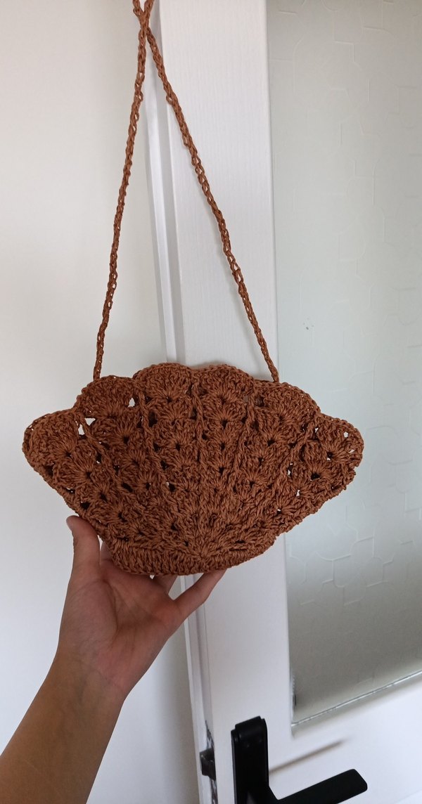 Boncuklu Bej Örgü Bohem Çanta - Görsel 2