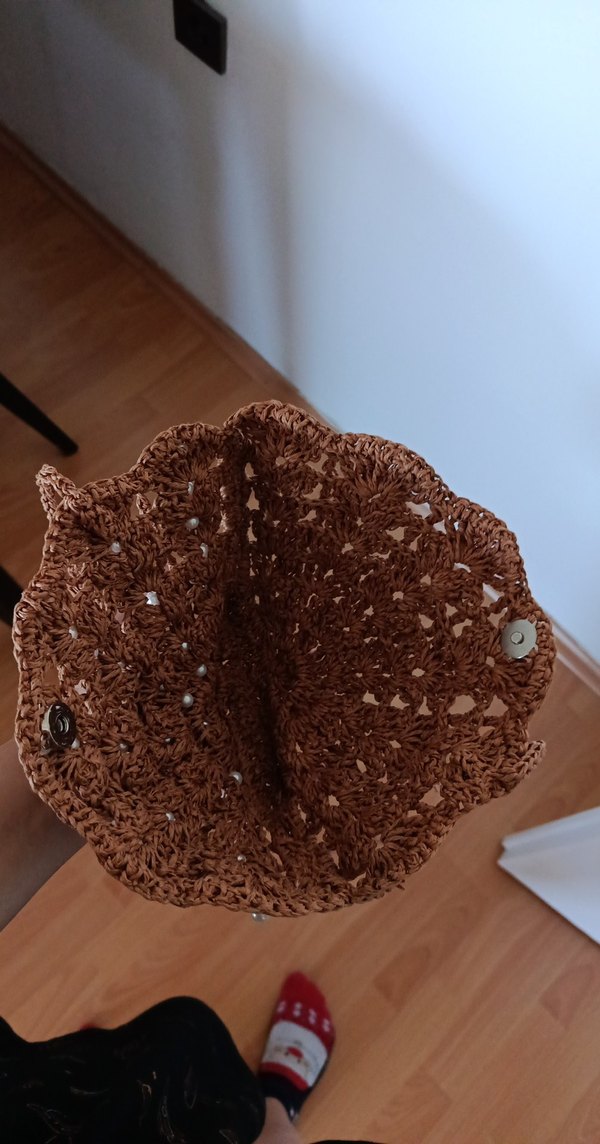 Boncuklu Bej Örgü Bohem Çanta - Görsel 3