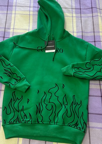 Yeşil Kapüşonlu Baskılı Sweatshirt