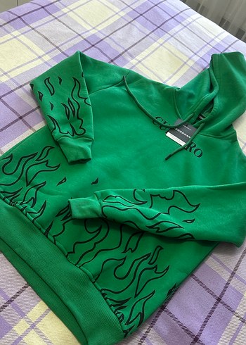 Diğer Yeşil Kapüşonlu Baskılı Sweatshirt