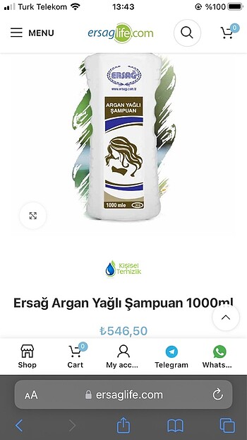 Ersağ şampuan 1000 ml