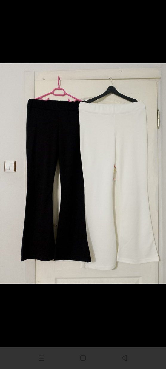 Beyaz Midi Kadın İspanyol Paça Pantolon - Görsel 4