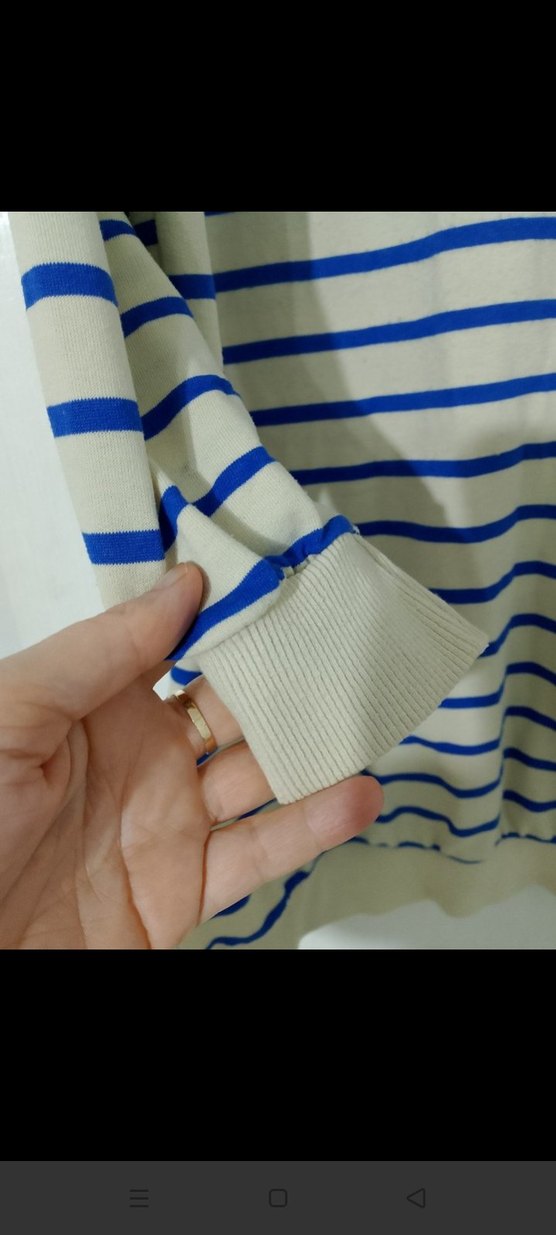 Mavi Çizgili Pamuklu Triko Midi Elbise - Görsel 3