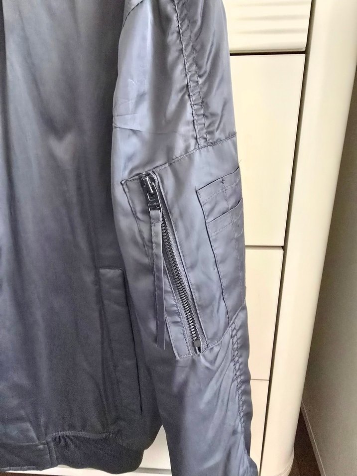 BERSHKA Koyu Gri Bomber Ceket - Rahat Kesim - Görsel 5