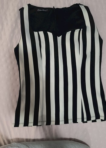 Siyah Beyaz Çizgili Mini bluz