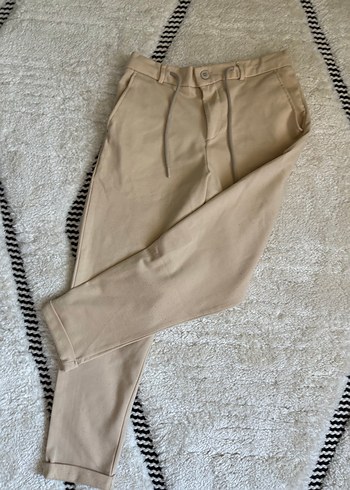 Bej Pamuk Kumaş Rahat Kesim Pantolon - Görsel 2