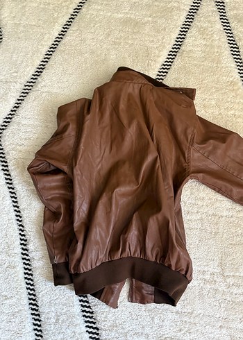 Kahverengi Fermuarlı Kadın Deri Ceket vintage - Görsel 2